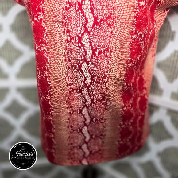 Rafaella Red Snakeskin Print Short Sleeve Knit Top Size Large - Picture 4 of 9